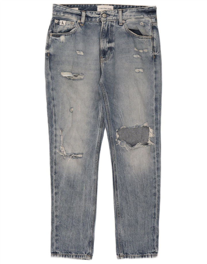 CALVIN KLEIN Kvinder Distressed Slim Jeans W28 L28 Blå Bomuld
