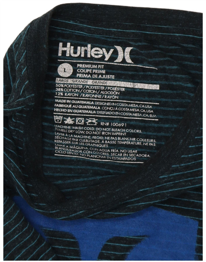 HURLEY Herre Premium Fit Grafisk T-shirt Top Stor Blå Nålestribet Polyester