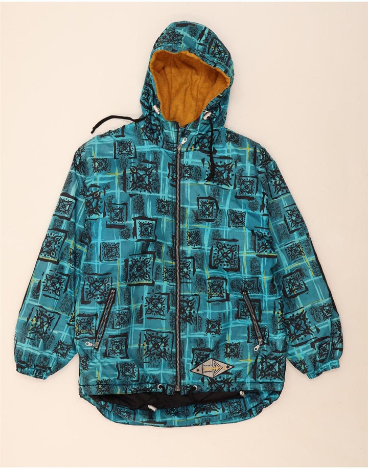 VINTAGE Girls Oversized Hooded Ski Jacket 15-16 Years Blue Geometric