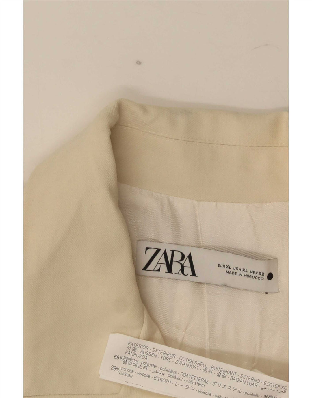 Zara Dame Dobbeltradet Blazer Jacket UK 14 XL Off White Polyester