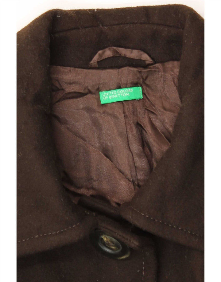 Benetton Dame Overfrakke IT 46 Stor Brun Uld