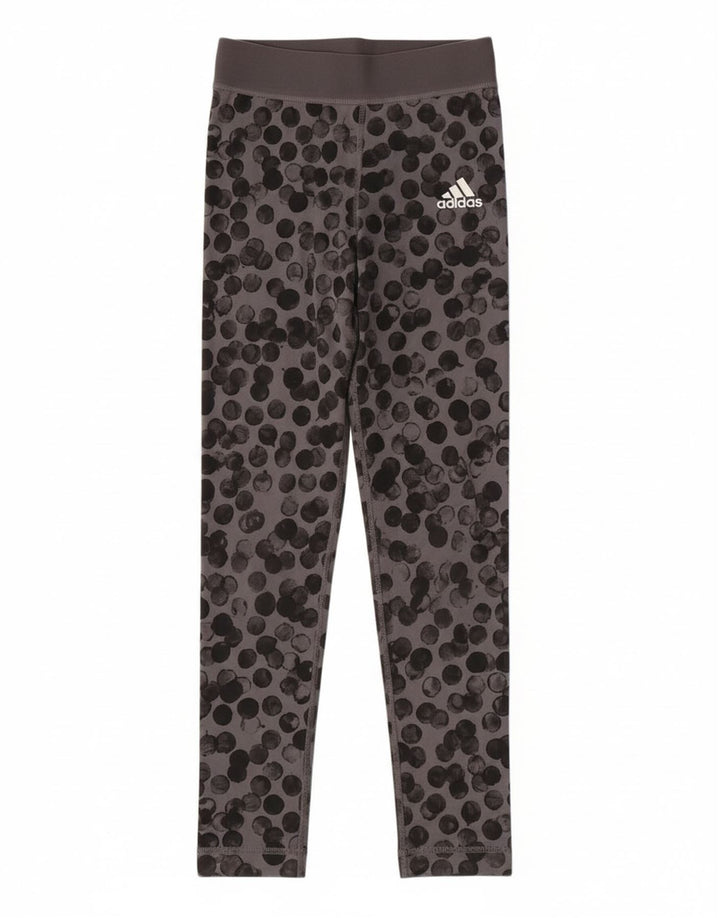 ADIDAS Girls Leggings 9-10 Years Grey Spotted Polyester