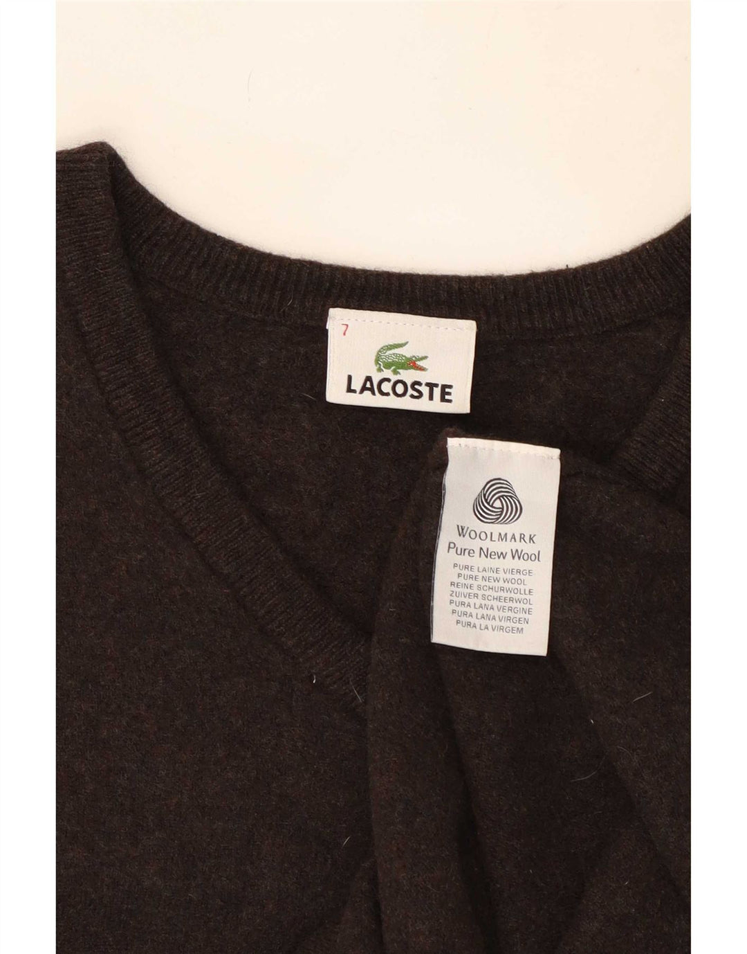 Lacoste Herre V-hals sweater Str. 7 2XL Brun Uld