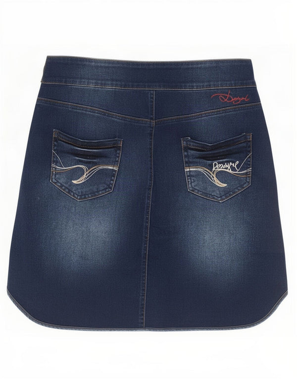 Desigual Womens Graphic Denim Skirt EU 40 Medium W30 Navy Blue Cotton