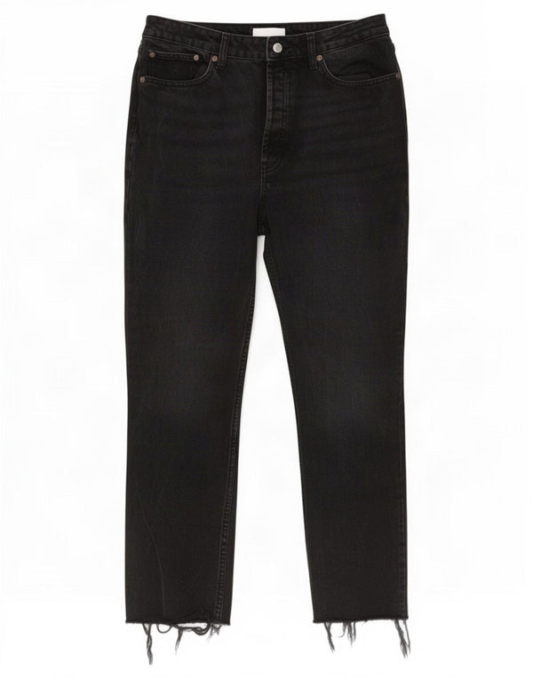 Zara Dame Distressed Straight Jeans EU 40 Medium W30 L26 Sort Bomuld