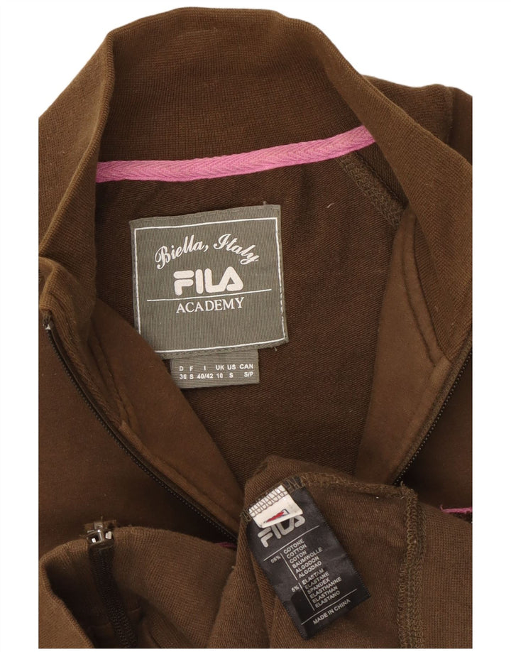 Fila Grafisk træningsdragt topjakke til kvinder UK 10 Small Khaki Cotton