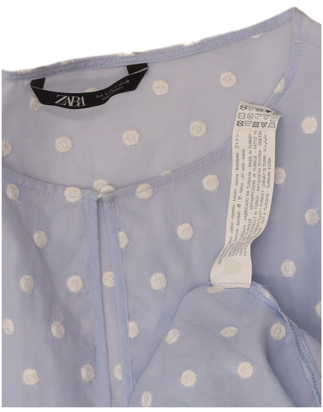 ZARA Womens Oversized 3/4 Sleeve Blouse Top UK 10 Small Blue Polka Dot