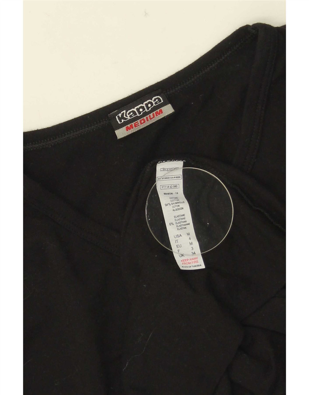 Kappa T-Shirt Top UK 12 Medium Sort Bomuld
