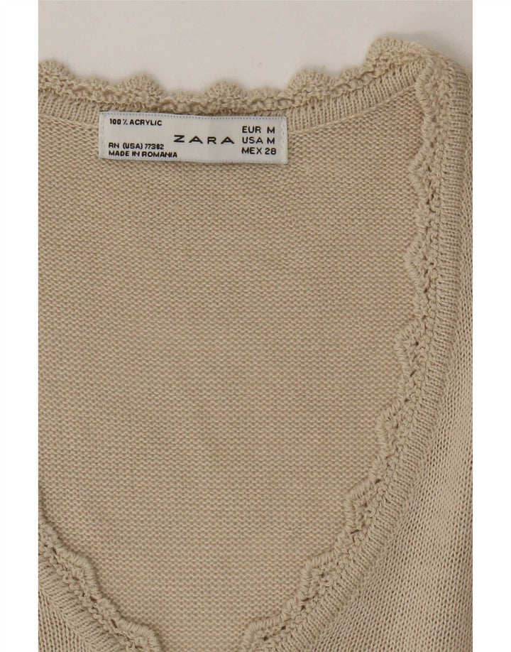 Zara Dame Vest Tank Top UK 12 Medium Beige Akryl