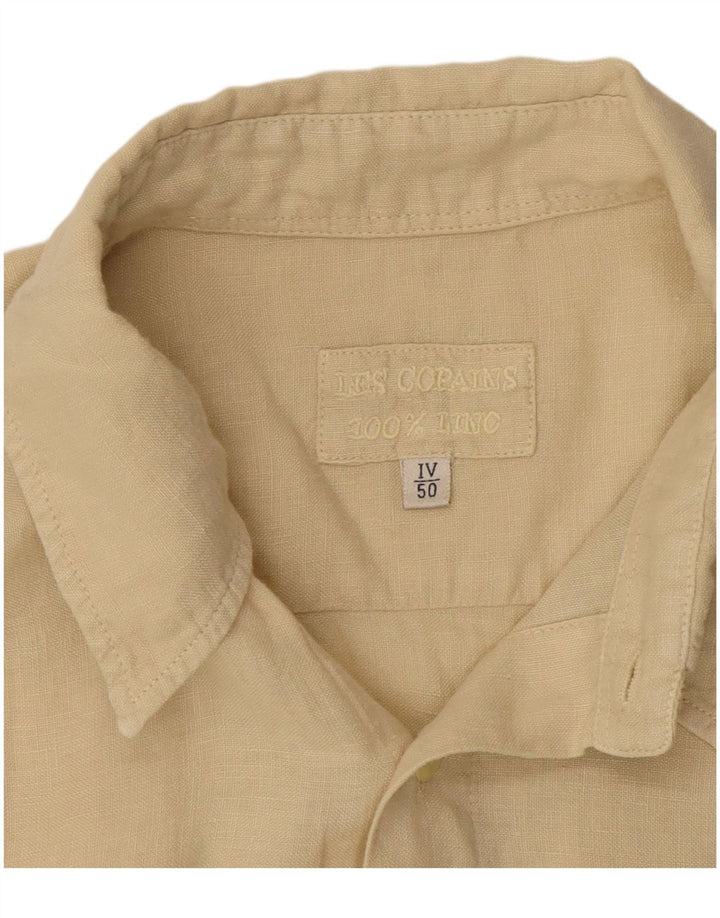 LES COPAINS Mens Short Sleeve Shirt IT 50 Medium Beige Linen