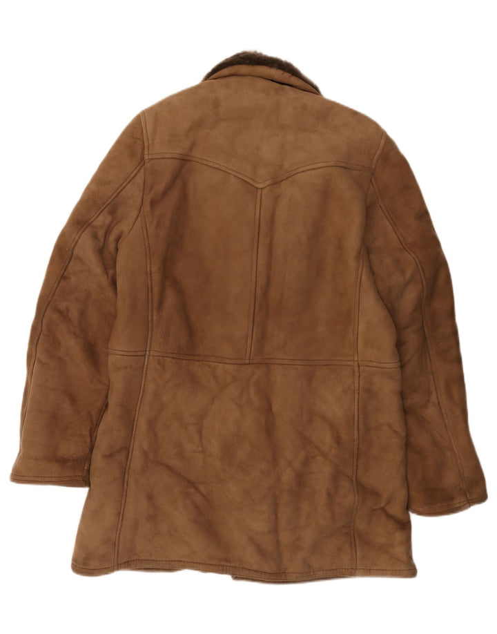 Vintage Herre Shearling Dobbeltradet Frakke IT 52 XL Brun