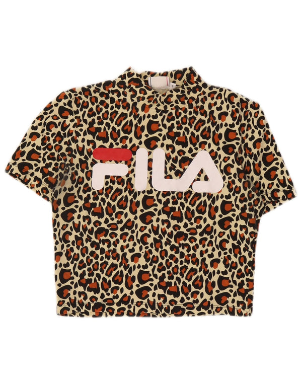 Fila Womens Crop Grafisk T-Shirt Top UK 10 Small Black Animal Print