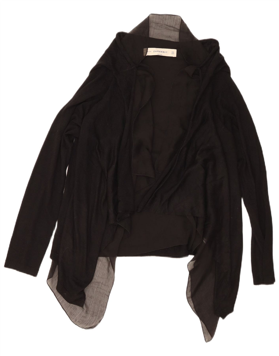 ZARA Dame Asymmetrisk Åben Cardigan Sweater UK 12 Medium Sort Akryl