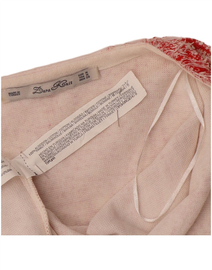 Zara Dame 3/4 ærmet åben cardigan sweater UK 14 Medium Rød Flecked