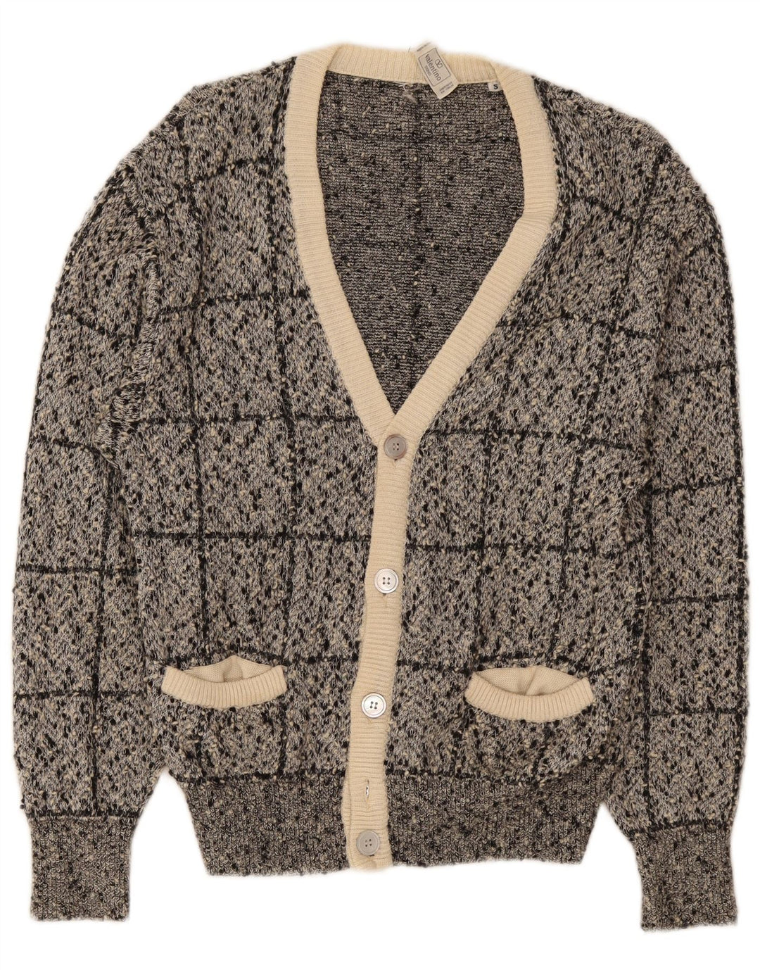 Valentino herre cardigan sweater lille grå ternet bomuld