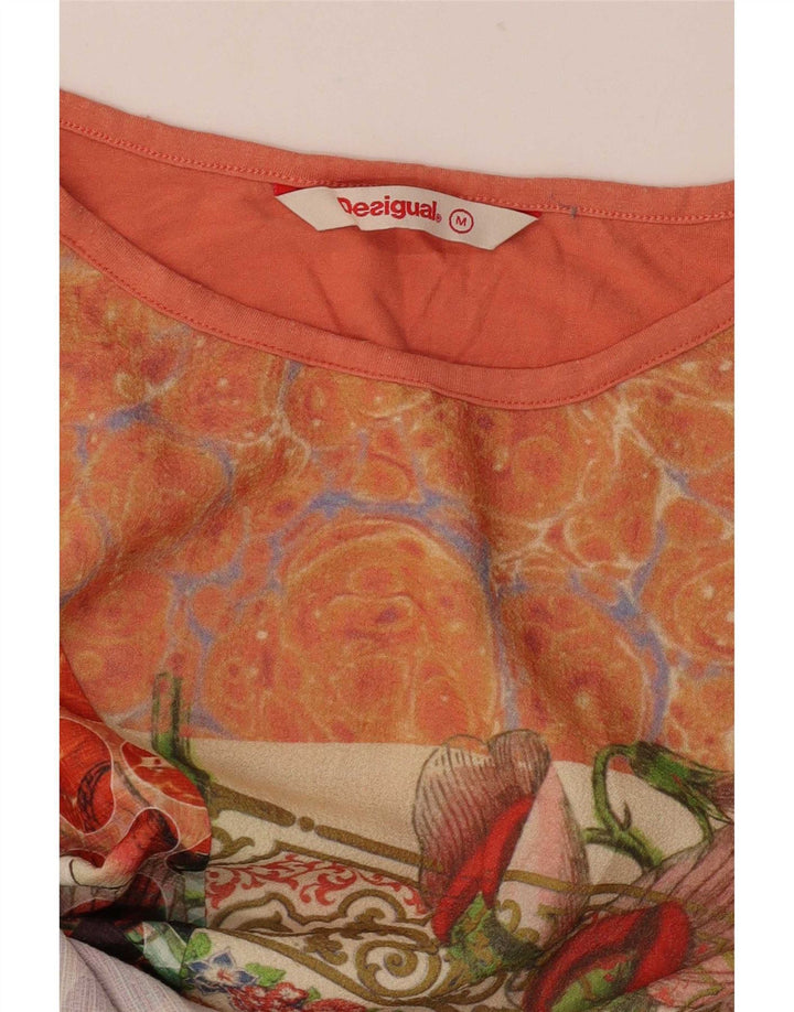 Desigual Dame Abstrakt mønster Asymmetrisk Tunika Top UK 14 Medium Orange