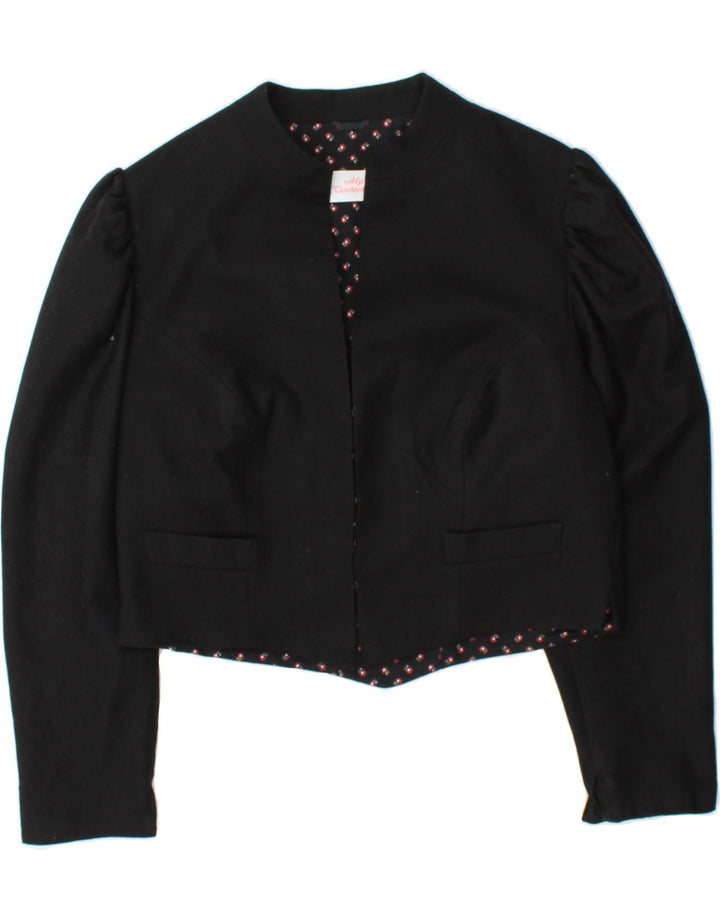 VINTAGE Womens Crop Blazer Jacket EU 42 Large Black Wool Vintage Vintage and Second-Hand Vintage from Messina Hembry 