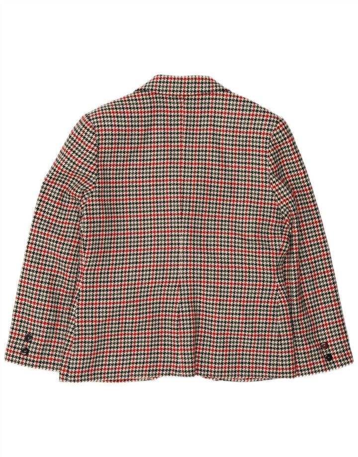 VINTAGE Dame 2-knaps blazerjakke UK 16 Large Beige Houndstooth