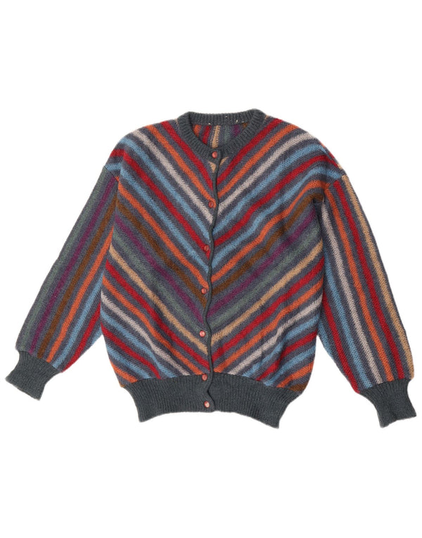 Vintage dame cardigan sweater UK 14 Medium flerfarvet stribet uld
