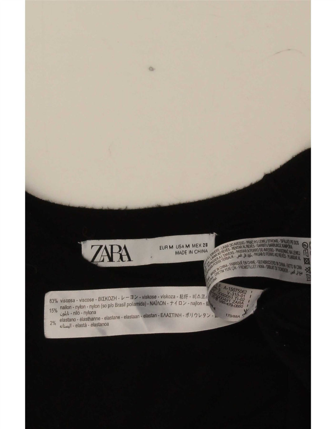 Zara Dame strikket kortærmet bluse Top UK 12 Medium Black Viscose