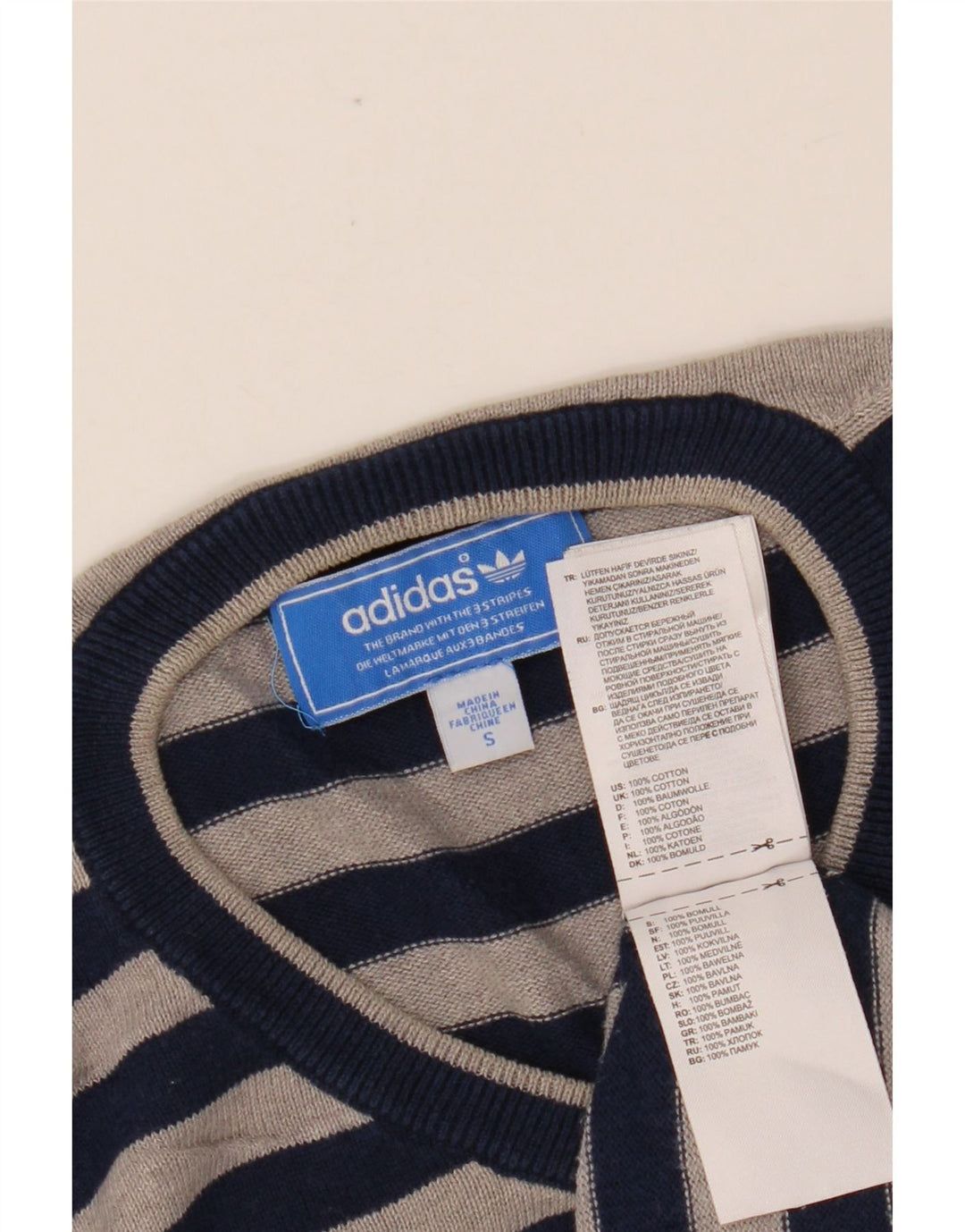 ADIDAS Herre V-hals sweater lille marineblå stribet bomuld