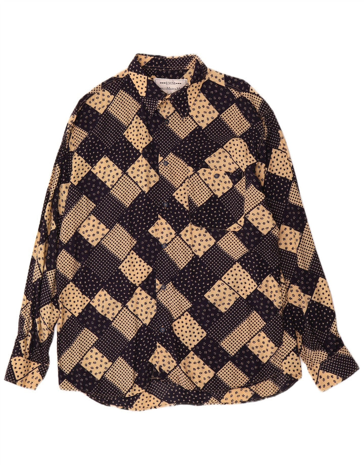 Vintage herreskjorte stor marineblå patchwork viskose