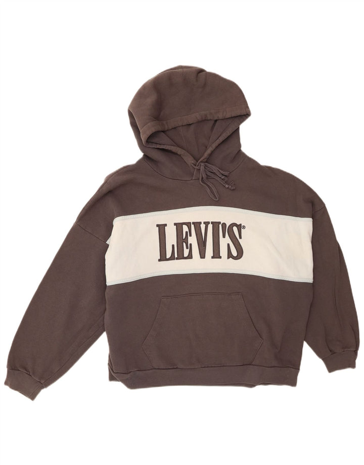LEVI'S Womens Oversized Hoodie Jumper UK 14 Medium Grey Colourblock