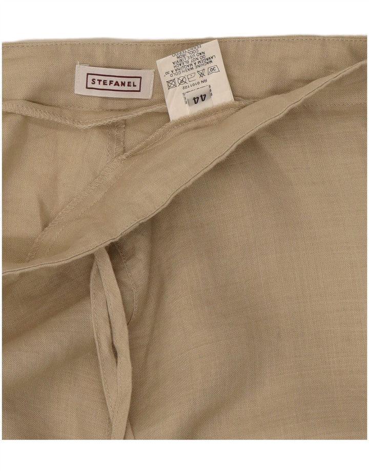 Stefanel Kvinder Casual Bukser med brede ben IT 44 Medium W30 L29 Beige Ramie