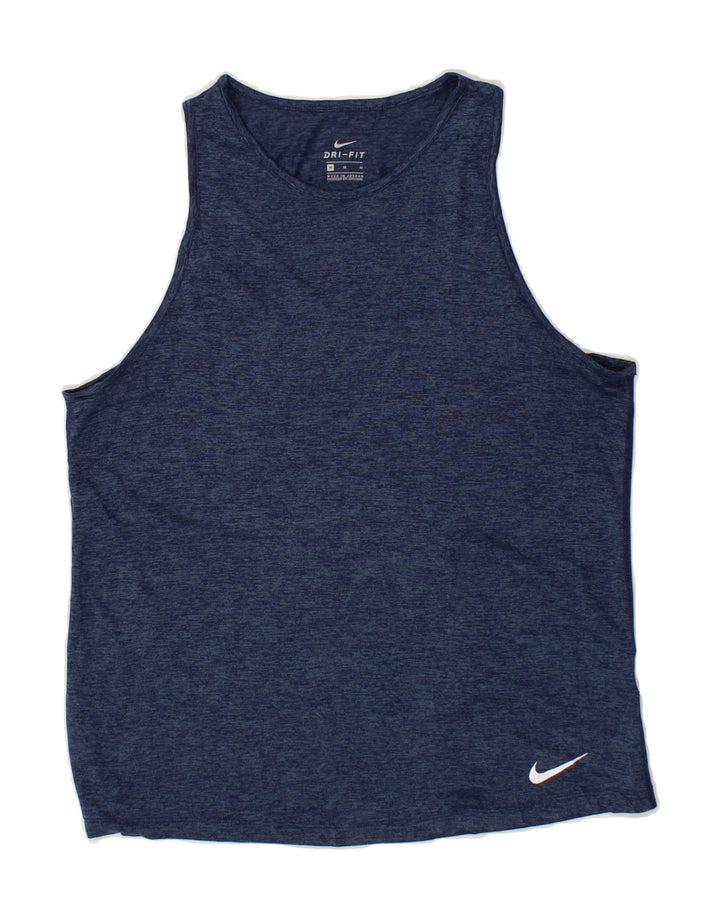 NIKE Womens Vest Top UK 14 Medium Navy Blue Flecked Polyester Vintage Nike and Second-Hand Nike from Messina Hembry 