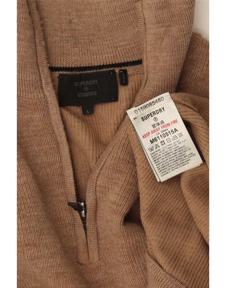 Superdry trøje med lynlås til mænd Stor brun merinould