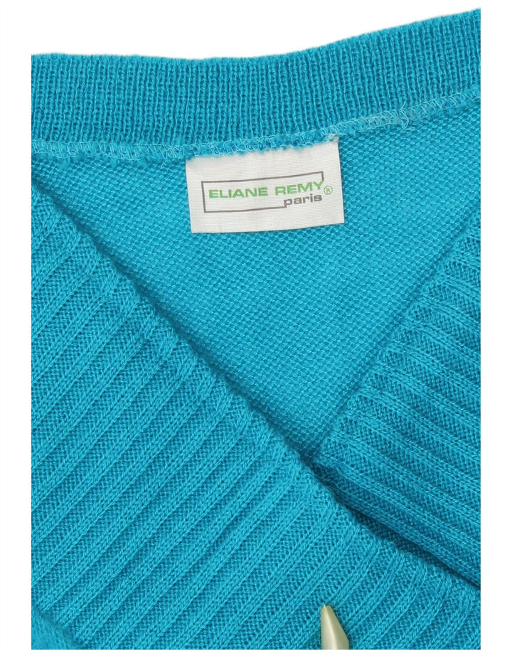 Vintage Dame V-hals sweater UK 12 Medium Blue Acryl