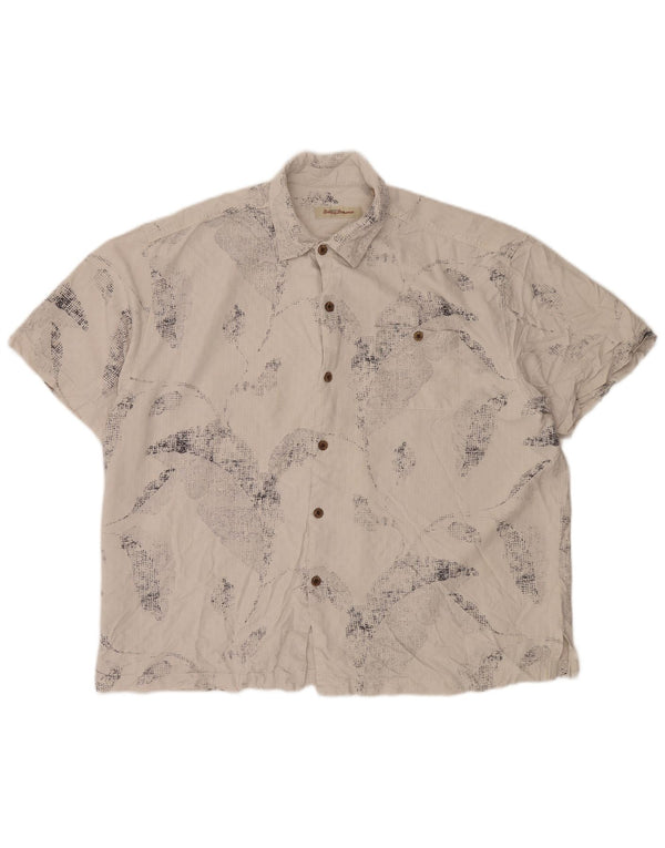 TOMMY BAHAMA Kortærmet Herreskjorte 2XL Off White Floral Silke
