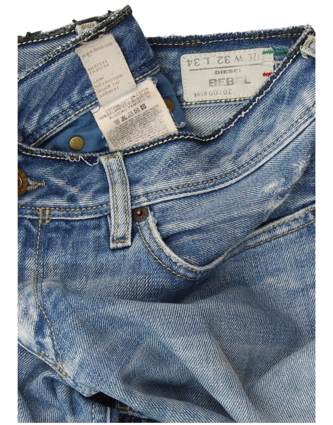 DIESEL Herre BEBEL Straight Jeans W32 L34 Blå Bomuld