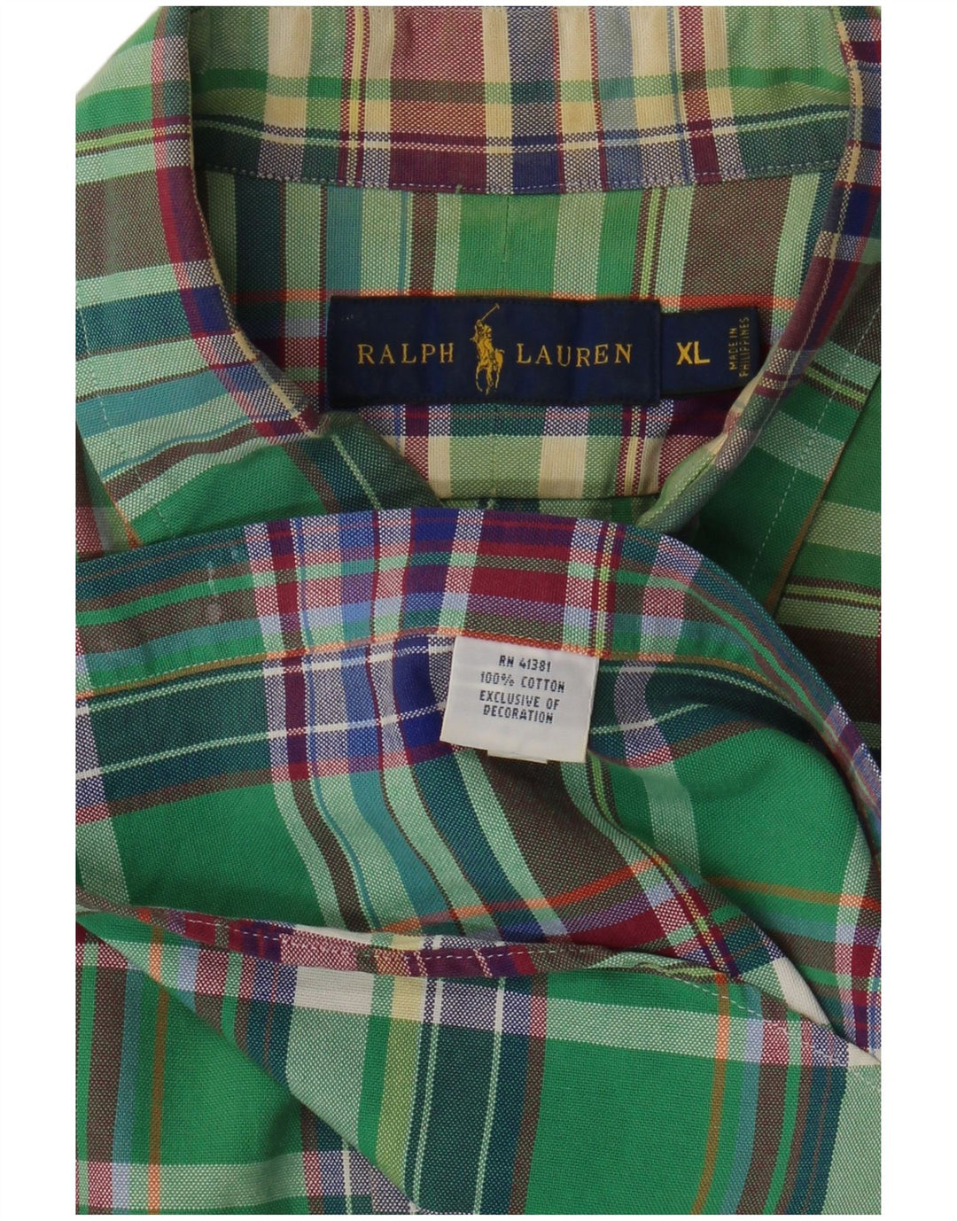 RALPH LAUREN Herreskjorte XL Grøn ternet bomuld