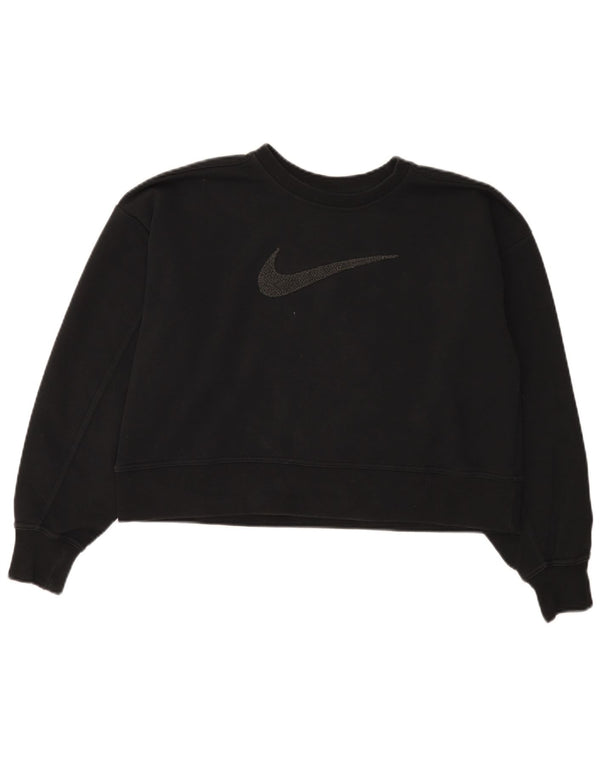 Nike Womens Oversized Crop Graphic Sweatshirt Jumper UK 6 XS Sort Bomuld