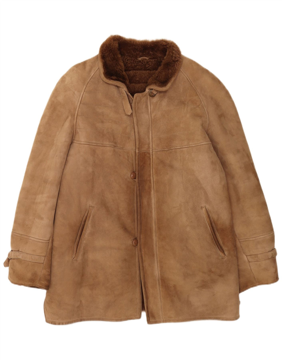 Vintage Shearling-jakke til mænd IT 48 Medium brunt læder