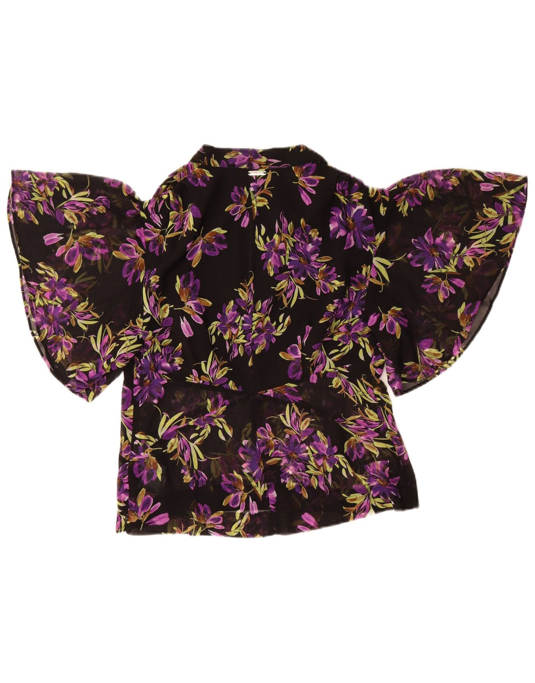 Guess Womens Batwing Bluse Top UK 8 Small Black Floral Polyester