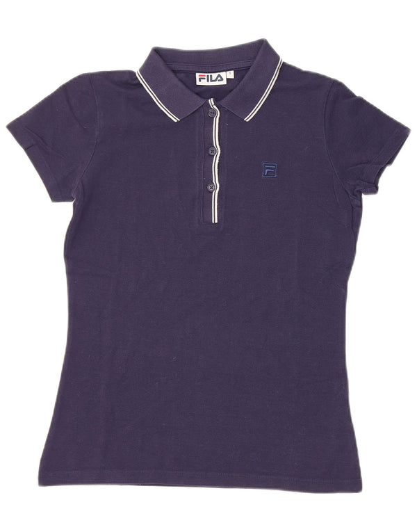 Fila Dame Polo Shirt UK 10 Small Navy Blue Bomuld