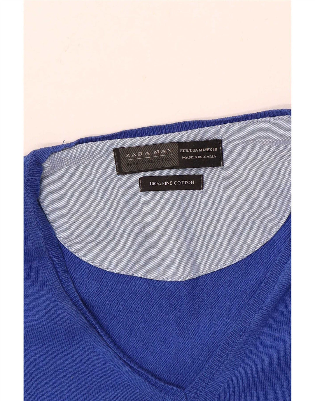 Zara Herre V-hals sweater mellemblå bomuld