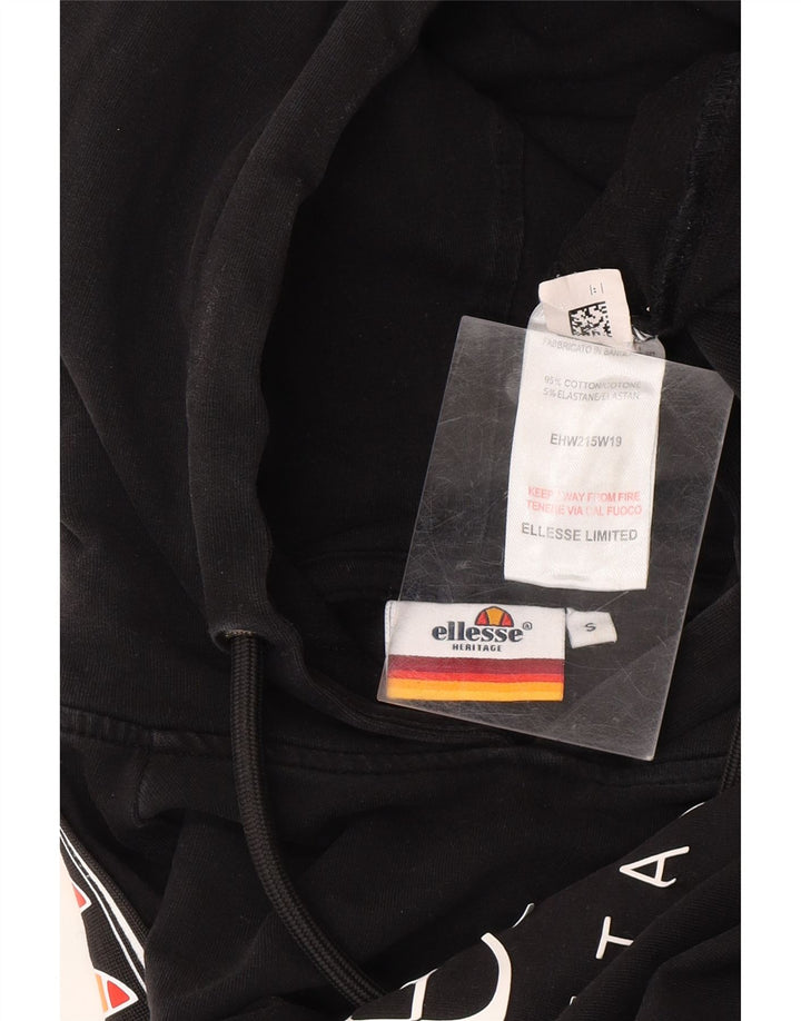 ELLESSE Mens Graphic Hoodie Jumper Small Black Cotton Vintage Ellesse and Second-Hand Ellesse from Messina Hembry 