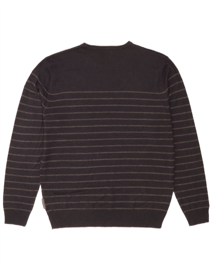 French Connection Herre Crew Neck Jumper Sweater Stor sort stribet akryl