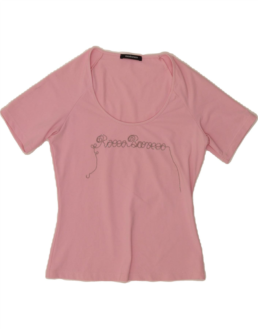 ROCCOBAROCCO Womens Graphic T-Shirt Top IT 42 Medium Pink Polyamide Vintage Roccobarocco and Second-Hand Roccobarocco from Messina Hembry 