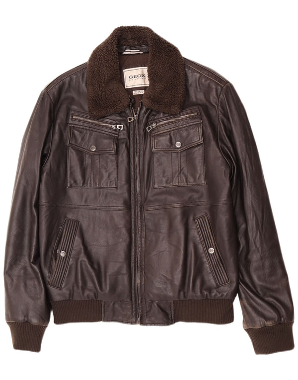 Geox Herre Bomber Læderjakke UK 38 Medium Brun