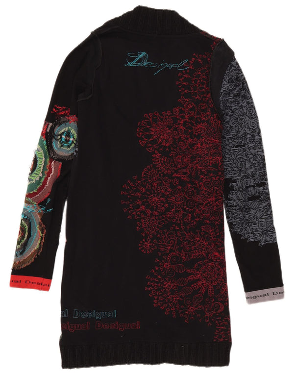 Desigual Dame Grafisk Langærmet Jumper Kjole UK 12 Medium Black Floral