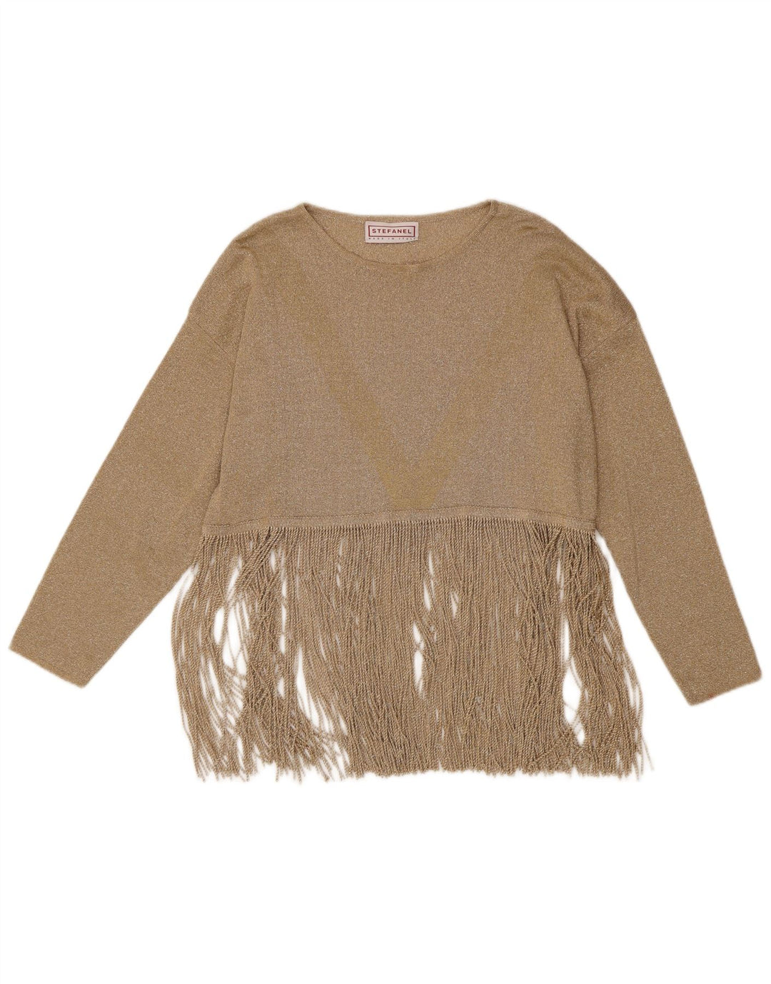 Stefanel Dame Oversized Top Langærmet UK 14 Medium Gold Cupro