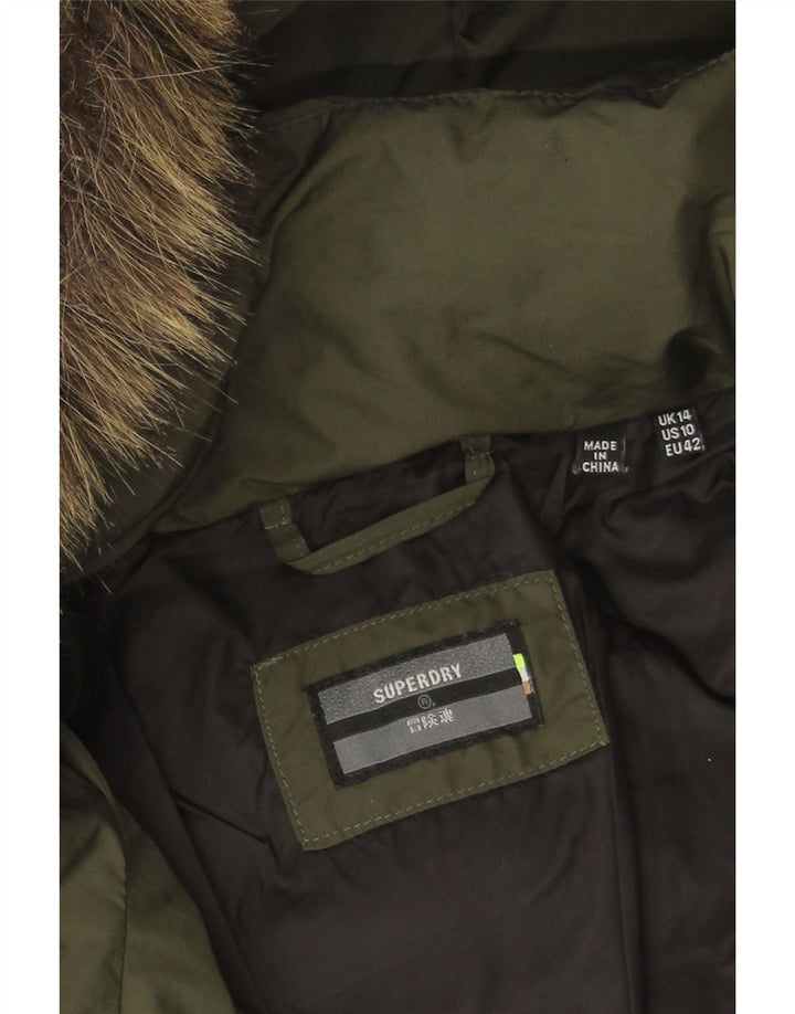 Superdry Polstret frakke med hætte til kvinder UK 14 Stor Khaki Polyester