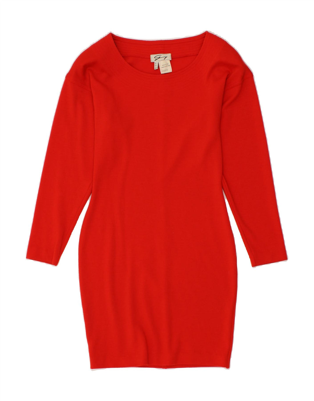 GENNY Womens Long Sleeve Bodycon Dress UK 12 Medium Red Wool Vintage Genny and Second-Hand Genny from Messina Hembry 
