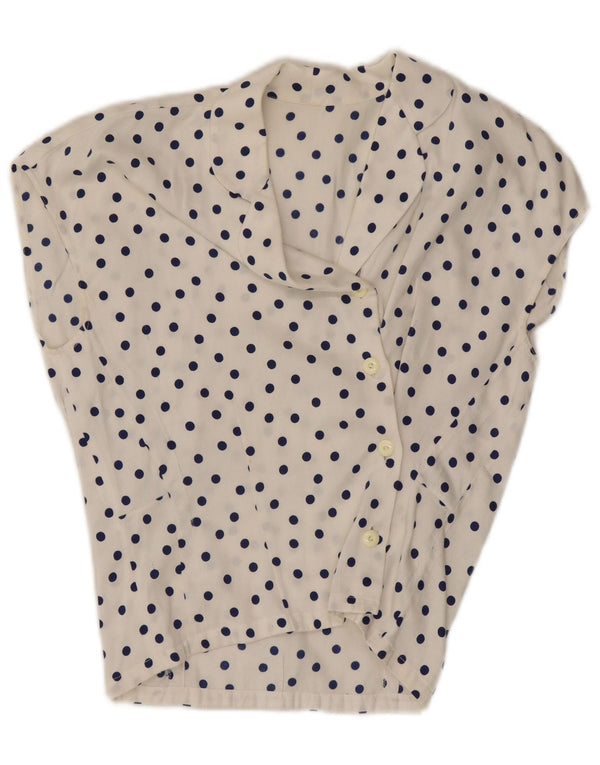Vintage ærmeløs skjortebluse til kvinder UK 10 Small White Polka Dot