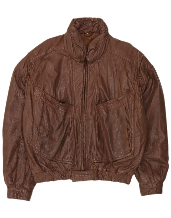 Vintage herre læderjakke UK 44 2XL brunt læder