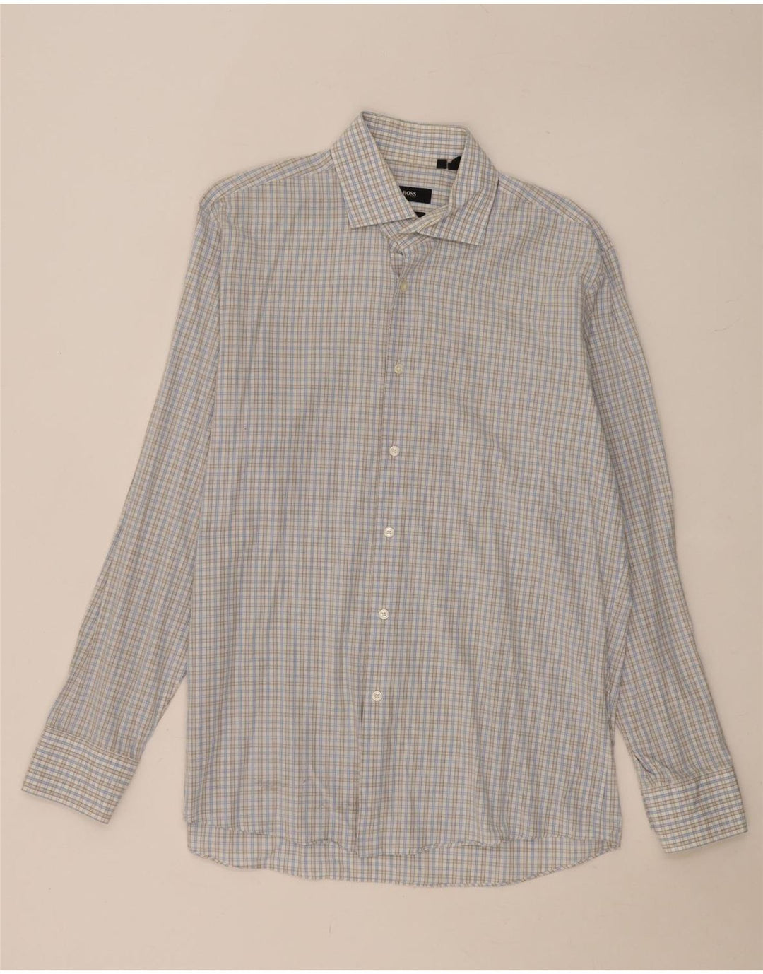 Hugo Boss Herre Regular Fit skjorte størrelse 16 1/2 Large Blue Gingham Cotton